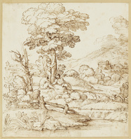 K VI 007
<br/>
Landschap met drie jongens onder een boom
<br/>
<em>Grimaldi, Giovanni Francesco (1606-1680)</em>